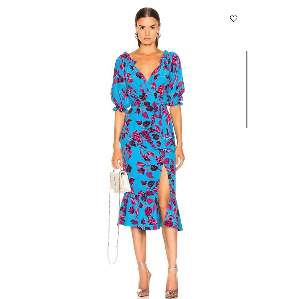 Saloni Olivia Silk Midi Floral Dress Size 4